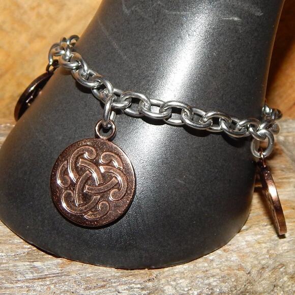 BoHo Vintage Stainless Steel Bronze Celtic Knot Charm Bracelet - Picture 4 of 8